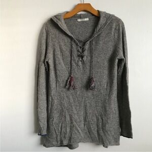 SUBTLE LUXURY WOMENS SWEATER 100% CASHMERE GRAY HOODED MEDIUM